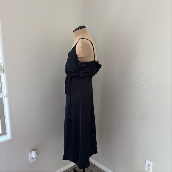 CHELSEA28 Side Tie Satin Dress in Black Size Small NEW - Picture 6 of 15